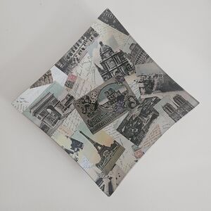 PIATTI Paris Landmark Postcard Decoupage Glass Dish | SZ 6" Sq